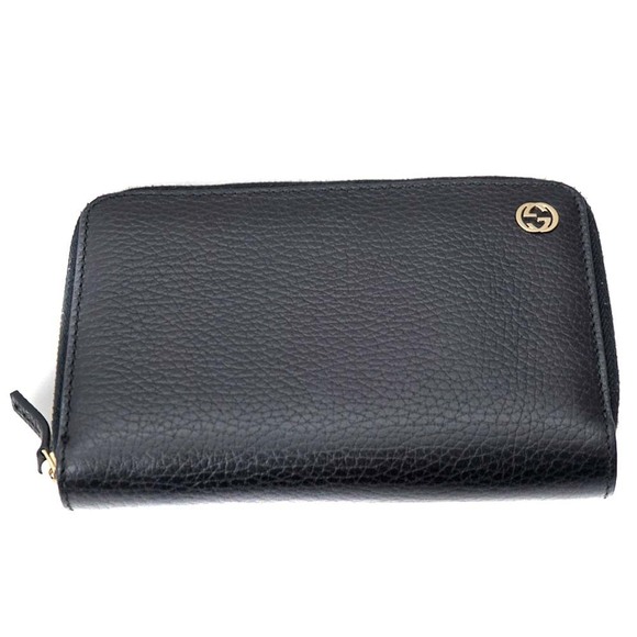 Gucci Leather Black Calfskin Zip GG Wallet Interlocking - Picture 1 of 6